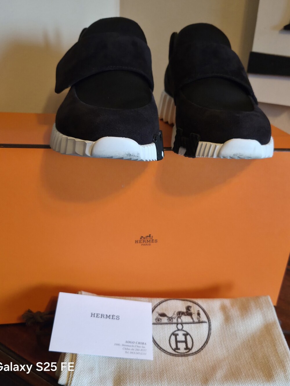 Hermès Black Suede Slip-On Sneakers with White Sole